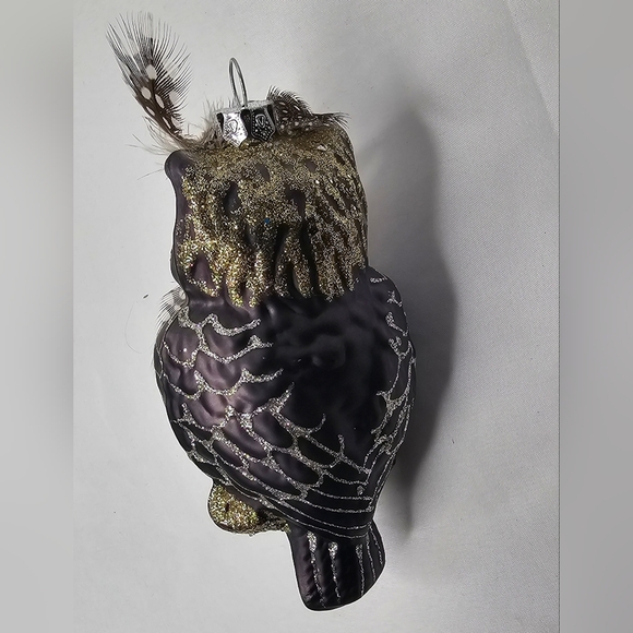 Vintage Blown Glass OWL 5" Christmas Ornament Brown Gradient Glitter Feathers - Picture 2 of 7